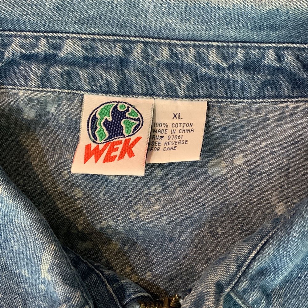 🔥Vintage 90s WEK Boxy Blue Acid Wash Denim Zip up Jacket w/ Pockets Size XL - Picture 2 of 4